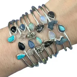 Lychee Gems Jewelry-B5  Sterling Silver Gemstone Cuff Bracelet - Natural Gemstone Variety
