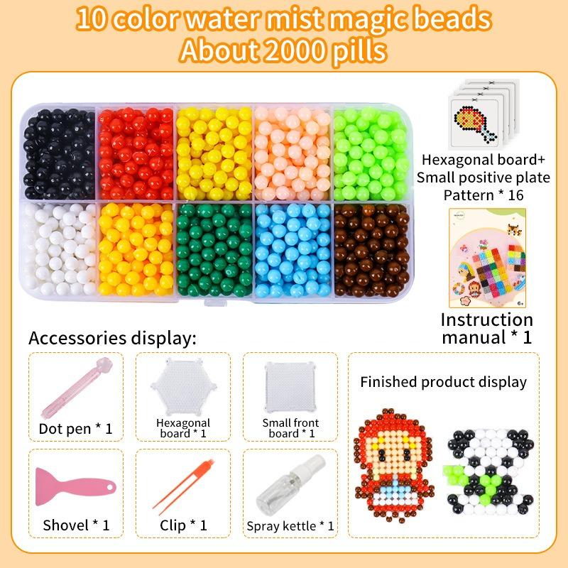 Water Spray Magic Beads DIY Craft Set For Kids, No-Iron Sticky Beads Assembly Kit, Creative Educational Toy For Intellectual Development And Hands-On Ability Training