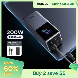 UGREEN 20000mAh 130W Power bank ,25000mAh 200W, 12000mAh 100W Fast Charging Powerbank, 65W Charger PD Super Fast Charging For iPhone 17/16/Macbook Air/Pro Lenovo Laptop, with LED Display Screen,TikTokShopSpringGlowUp,Greenish