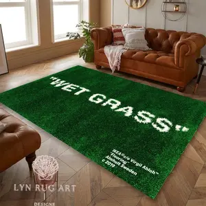 Vibrant High Quality Green Grass Area Rug • Machine Washable Personalized "Wet Grass" Carpet • Gift for Home