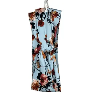 Blue Floral Turban Style Headband - Buttery Soft & Stretchy Fabric, One Size Fits Most Teens & Adults, Comfortable Fit