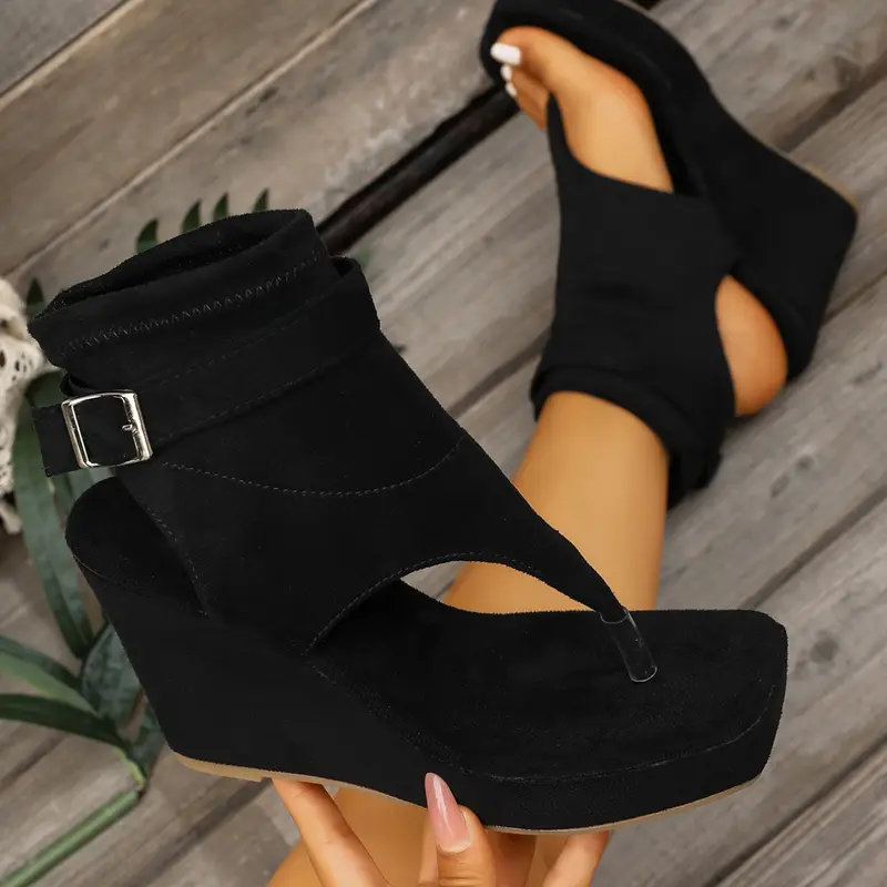 Women's Square-Toe Leopard Print Wedge Sandals, Elegant Versatile Fashion High-Heeled Shoes Perfect for Daily Wear