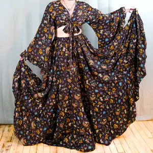 Flowy Long Ruffle Tiered Skirt +Ruffle Sleeve Top, Whimsical Celestial Flowy Elegant Hippie Maxi Skirt, Retro Bohemian Summer Outfit, 90s