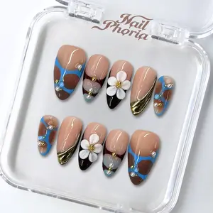 NailPhoria AZURE DRIFT - Handmade Press-On Nails | Reusable, Salon-Quality, Long-Lasting, Glossy Design