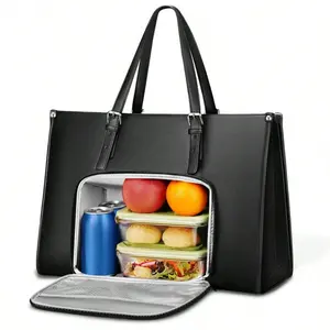 2-in-1 Ladies Laptop Tote Bag, Business Handbag with 15.6 Inch Laptop Compartment and Insulated Food Section, Large Work Travel Bag for Professional Women