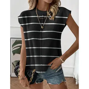 Women's Cap Sleeve Sweater Vest Crew Neck Sleeveless Casual Knit Tops 2024 Summer Clothes S-XXL