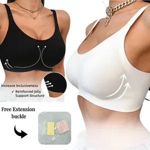 Women's 2 Pack Jelly Wireless Bras Ultra Soft Seamless Black & White Full Coverage No Underwire T-Shirt Bra for Everyday Comfort & Push Up Support Bridal Womenswear - Adjustable, Fabric