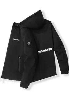 Industrial Function Style Bold Letter Print Hooded Jacket, High-Quality Polyester Fiber, Slim-Fitting Casual Outerwear for Spring & Fall