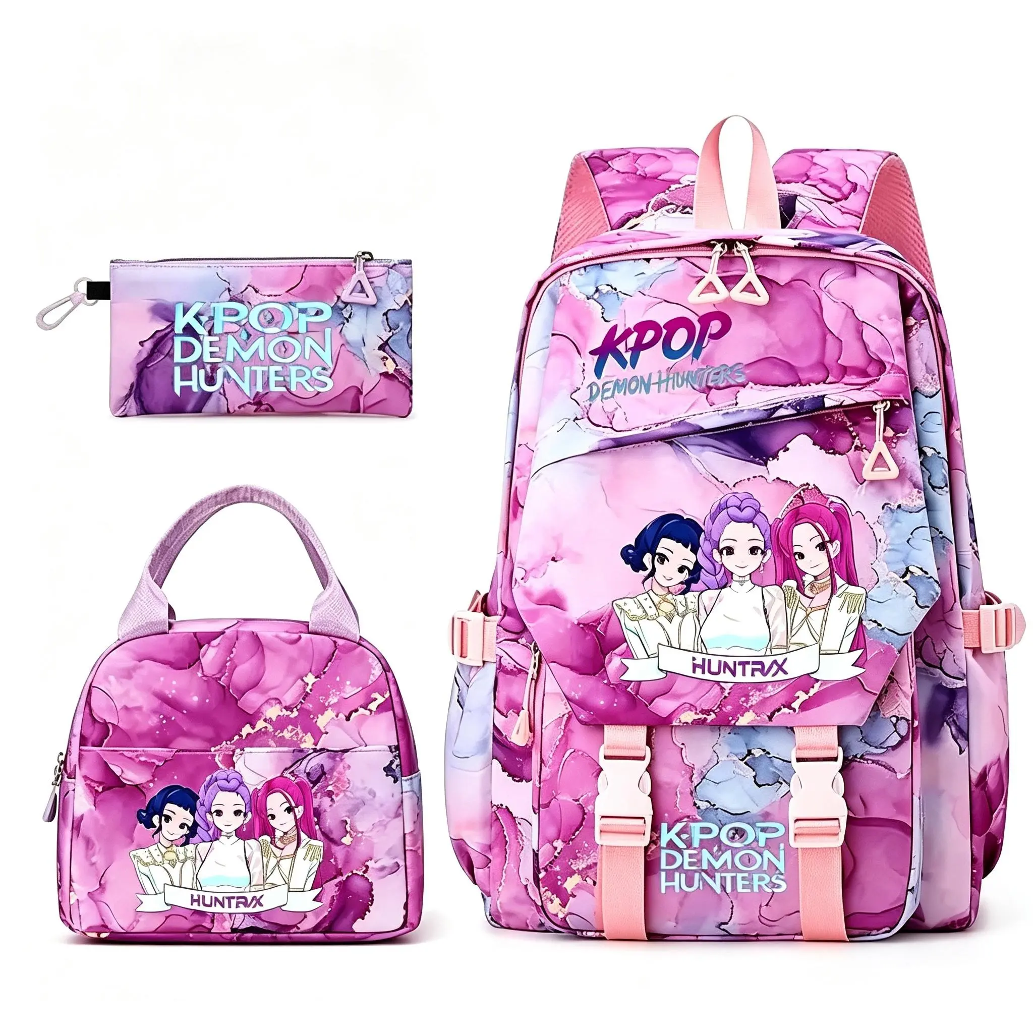 New K-pop 3Pcs Backpack Set for TeenGirls Laptop Bag Anime School Bagwith Lunch Box & Pencil Case Back toSchool Gift