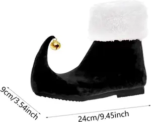 Christmas Santa Claus Boots for Men Black Wide Calf with White Faux Fur Classic Footwear Ideal for Festive Parties Cosplay & Halloween Costume