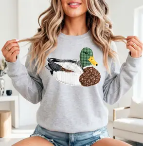 Mallard Duck Faux Applique DTF Printed Ash Sweatshirt