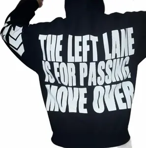 White Reflective Left Lane Is For Passing Hoodie Sweatshirt Loose Fit Nighttime Riding Essential Garment with Silver Reflective Designs for Enhanced Visibility