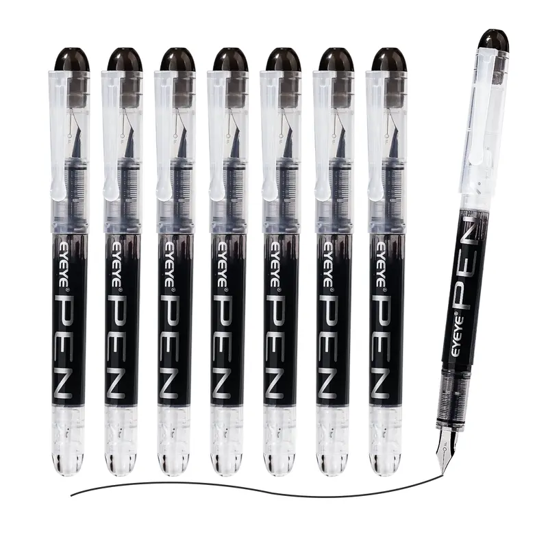 TIESOME 8Pcs Disposable Fountain Pens, Black Ink Smooth Writing Quick-drying Pens - View #8