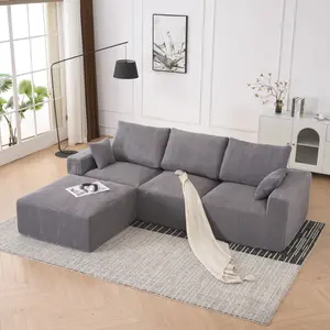 Boneless Sectional Cloud Couch Sofa for Living Room, 113" U-Shaped Modular Modern Lounge Sleeper Grey Couches with Chaise, No Assemble, Cordury Compression Upholstered Sofas    RR