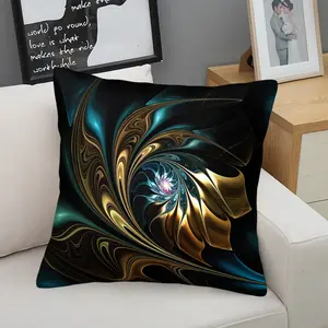 Teal Gold Marble Throw Pillow with Core, Abstract Fractal Swirl Cushion, Modern Luxury Accent Pillow, Soft Decorative Pillow for Sofa Couch Bedroom Living Room, Aesthetic Home Decor