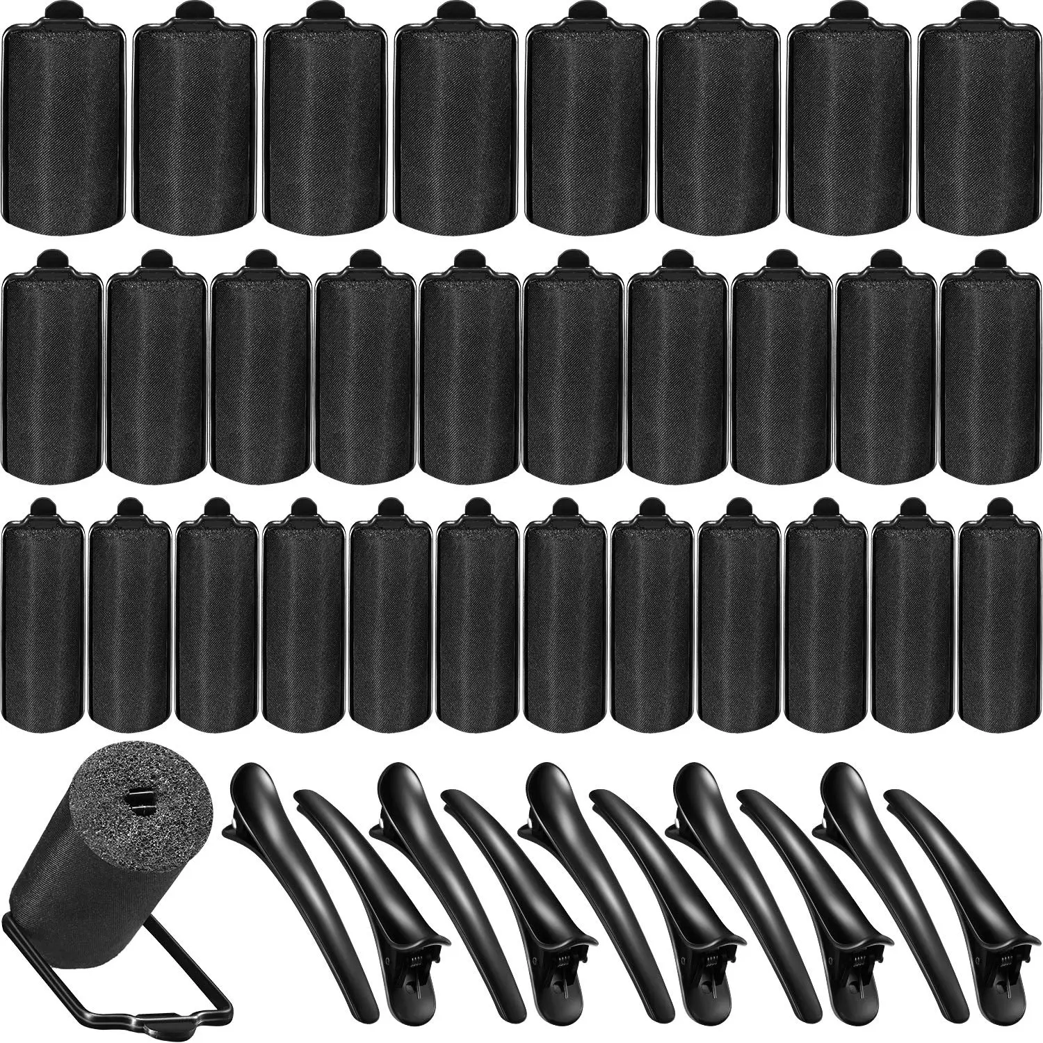 40 Pieces Sponge Hair Rollers Satin Rollers Silk Foam Rollers Women Hair Curlers with Duck Teeth Clips for Hairdressing Styling