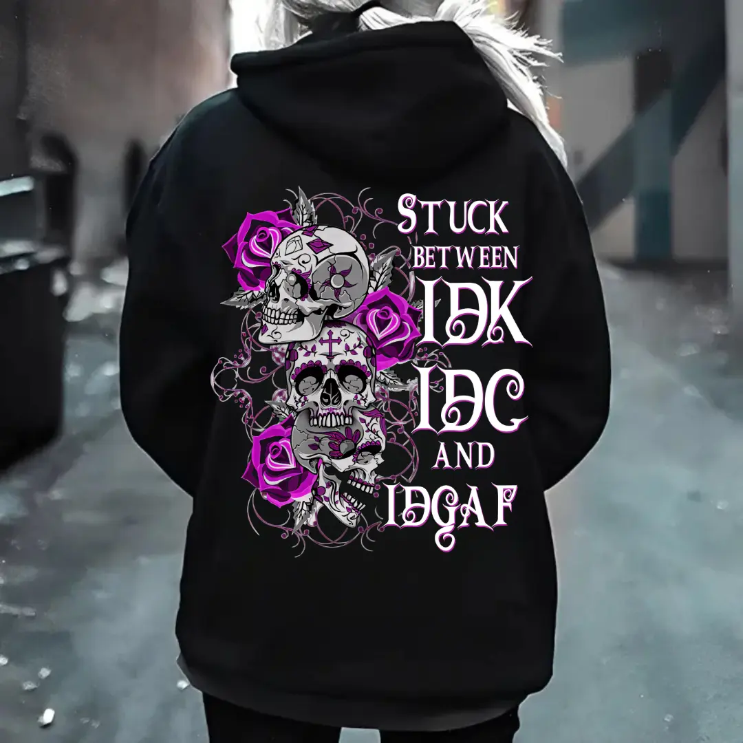 IDK IDC IDGAF Skull Hoodie – Purple Roses Bad Girl Attitude