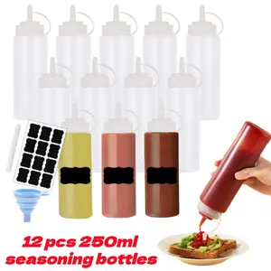 12 Pack 8 Oz Odorless Plastic Squeeze Bottles, Multipurpose Kitchen Squirt Bottles & Pancake Art Dispenser for Seasoning, Condiments, Crafts