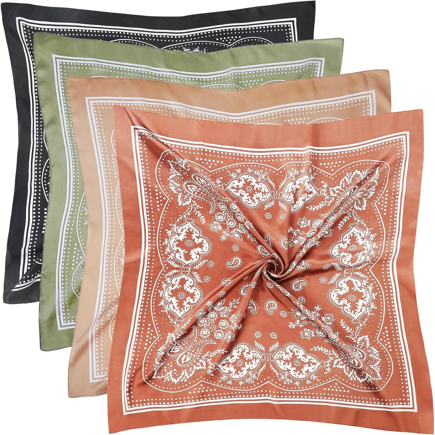 Women's 4-Pack Large Satin Square Scarves - 27.5in Silk-Like Casual Soft Hair Wrap, Neck Accessory for Engagement, Anniversary, Versatile Scarf Style, Casual Soft Scarf, Square Scarf