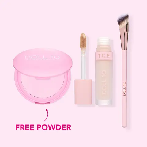 Cover and Brighten Bundle | TCE Concealer with Peptides, Airbrush Concealer Brush, Pressed Pink Powder