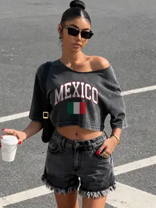 Women's Asymmetrical Crop Top Short Sleeve, Summer Casual Fashionable Top Loose Fit, Casual Sporty Design, Sporty Style, Casual Summer Chic, Suitable for Daily Commute, Leisure, and Fitness