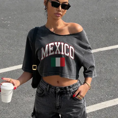 Women's Asymmetrical Short-Sleeve Crop Top, Summer Casual Loose Fit, Sporty Chic Streetwear Style Suitable for Daily Commute, Leisure and Fitness