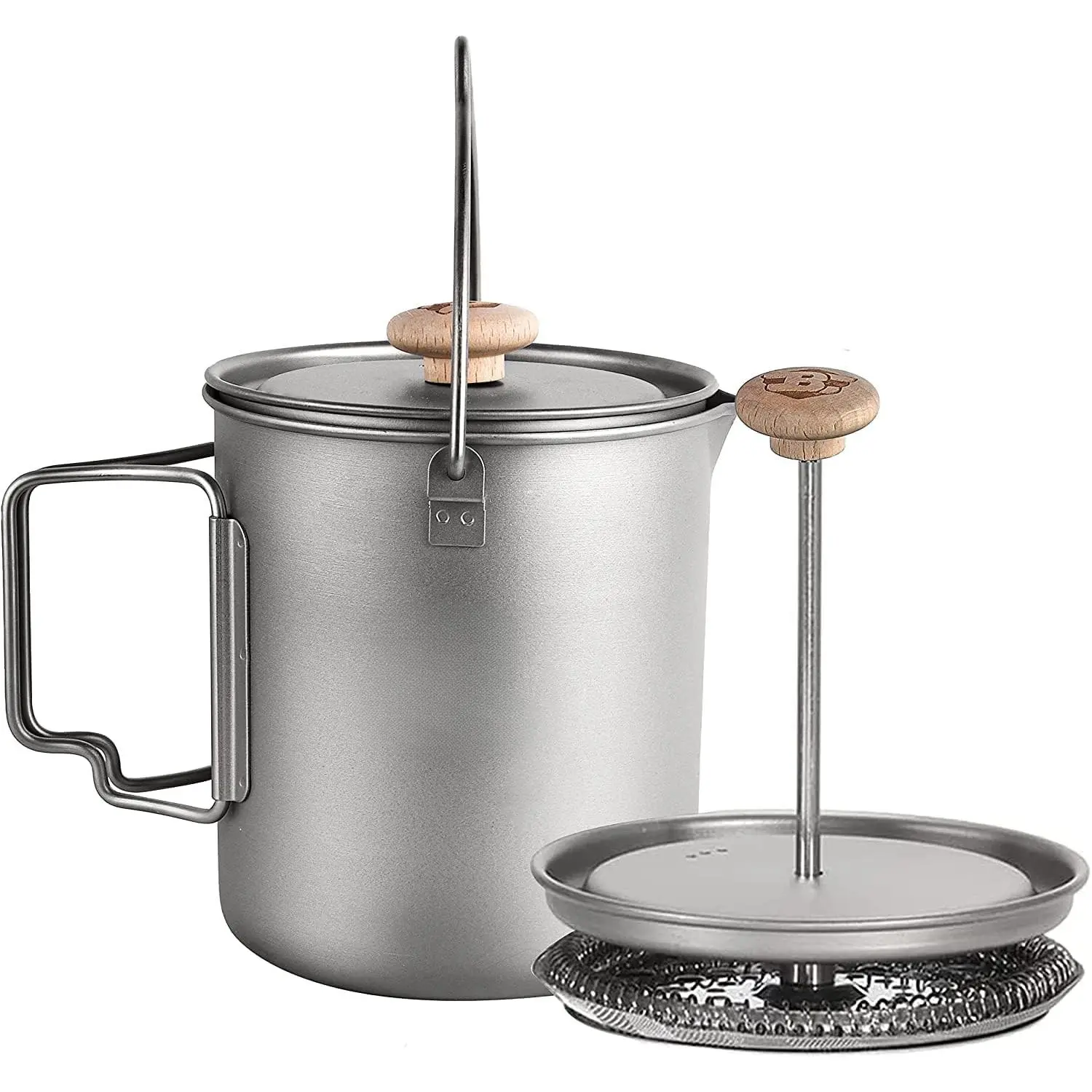 750ml Portable French Press - Lightweight Camping Pot, Camping Gear and Equipment, Outdoor Kitchen Supplies, Portable Coffee & Tea Pots Compatible with Camp Stoves, Cooking, Titanium Coffee & Tea Pots