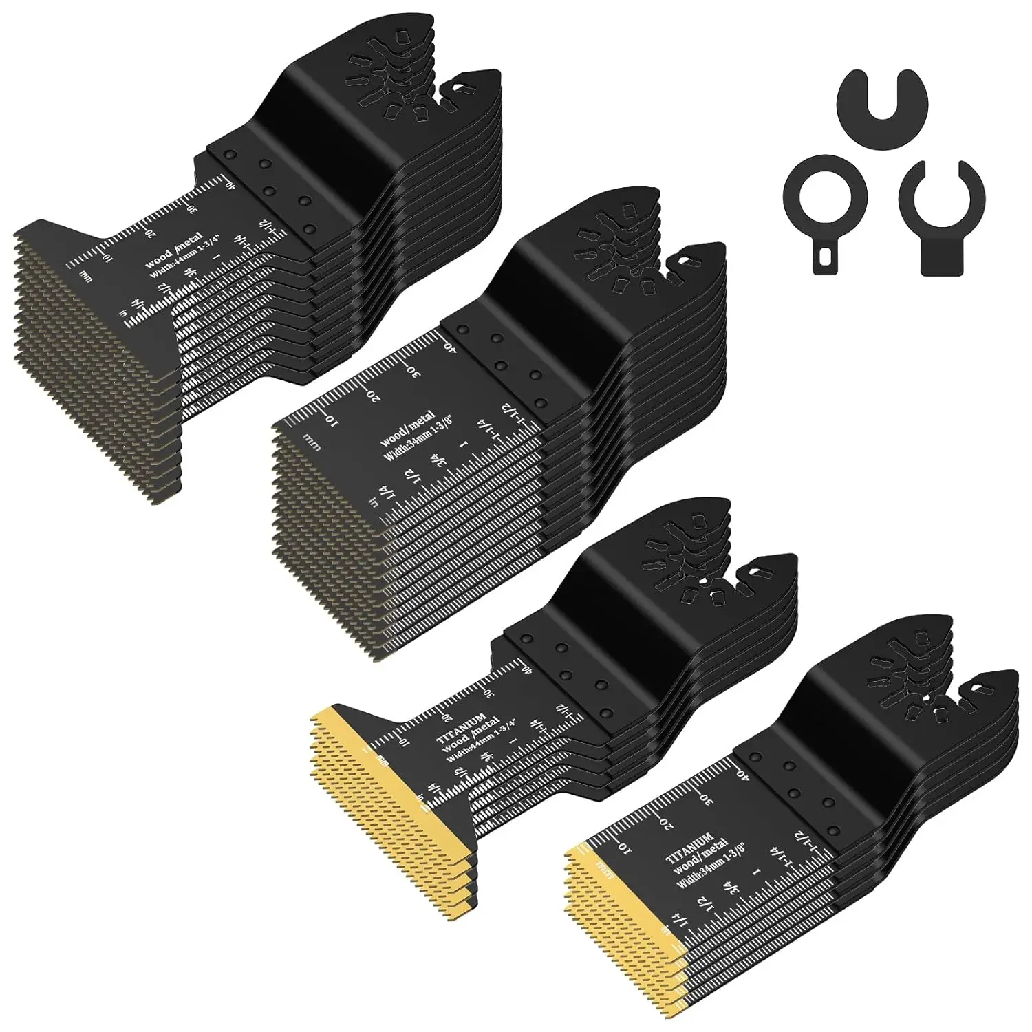 Multipurpose Oscillating Saw Blade Set, 30pcs Universal Titanium Multitool Blades for Wood Plastics Metal, Quick Release Multi Tool Kit for Dewalt Ryo