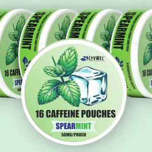 Caffeine pouches - 5 jars (16 pouches/jar) Spearmint flavored energy drink boost immunity drinks Beverage lyvwel