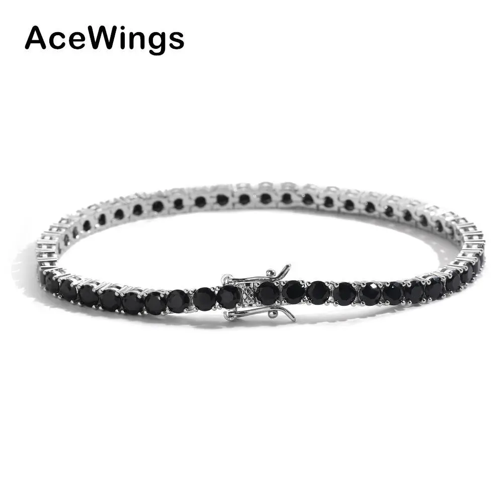 Party Hip-Hop Jewelry| Black CZ Tennis Bracelet 3mm / 4mm / 5mm| Copper with Cubic Zirconia| Black Tennis Chain Bracelet