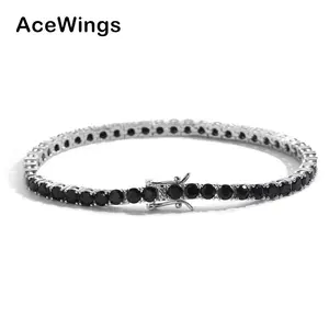 Party Hip-Hop Jewelry| Black CZ Tennis Bracelet 3mm / 4mm / 5mm| Copper with Cubic Zirconia| Black Tennis Chain Bracelet