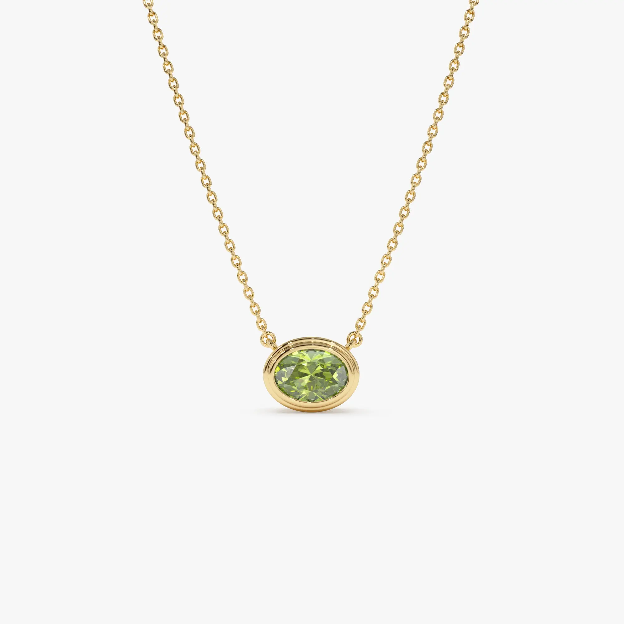14K Gold Oval Shape Bezel Set Peridot Necklace