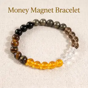 1pc Money Attraction Bracelet with Tiger Eye, Citrine, Black Onyx & Clear Quartz Beads, Colorblock Crystal Beaded Bracelet, Wealth Luck Protection Energy Bracelet, Encouragement Gift Jewelry men accessories banquet party good handmade