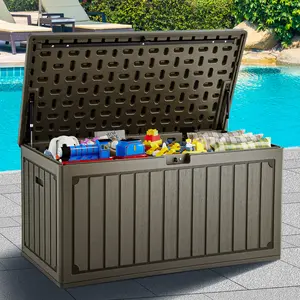 YITAHOME 90 Gallon Large Deck Box, Double-Wall Resin Outdoor Storage Boxes, Deck Storage for Patio Furniture, Cushions, Pool Float, Garden Tools, Lockable & Waterproof (Light Brown)