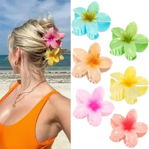 6 Pack Flower Hair Clips for Women Hawaiian Flower Clips Plumeria Claw Clips for Thin Hair Preppy Claw Clip for Thick Hair Hibiscus Hair Accessories for Girls