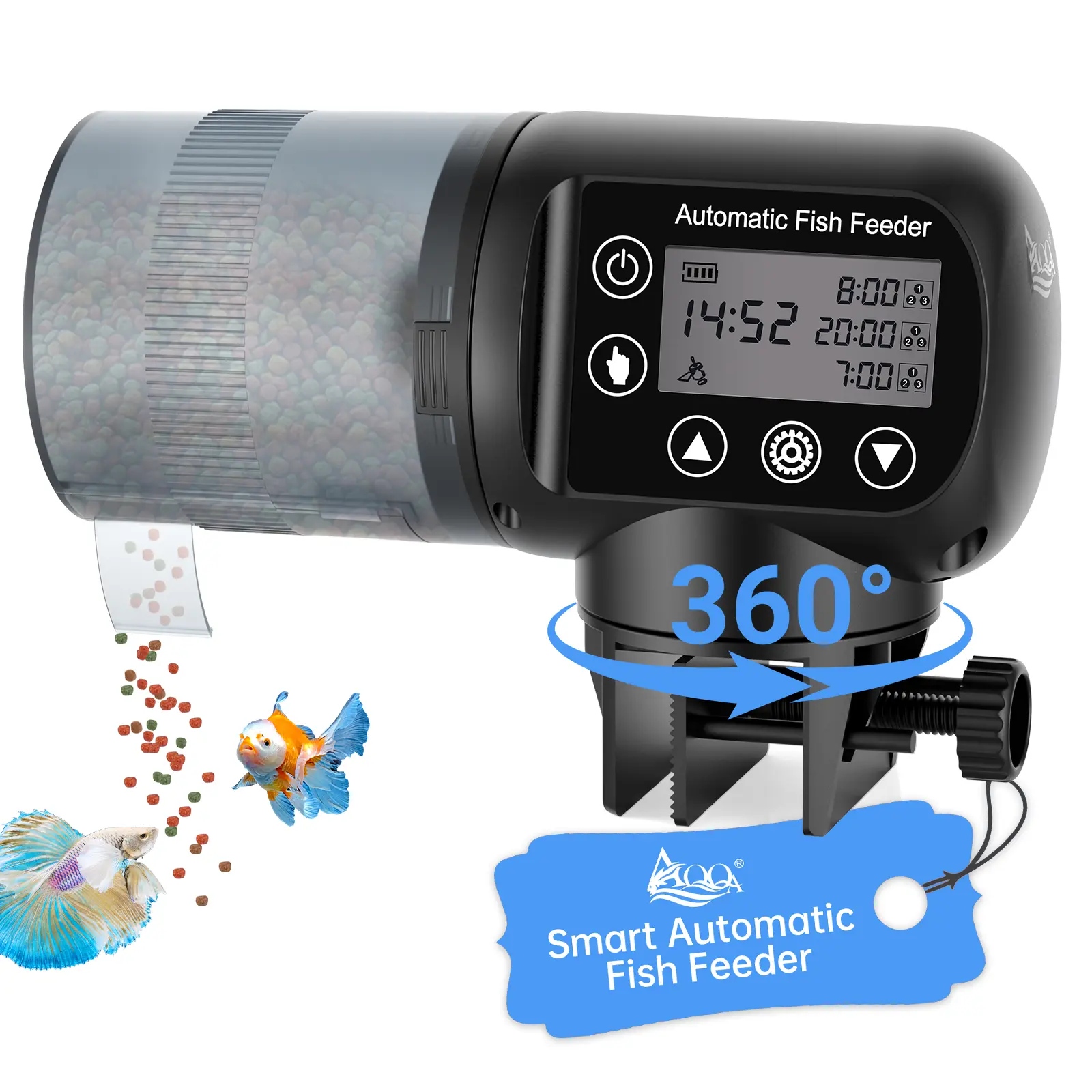 AQQA Automatic Aquarium Fish Feeder, Moisture-Proof LCD Timer Dispenser 200ml Large Capacity | Battery Operated | Auto Fish Feeder for Fish, Betta, Turtle, Koi & Small Tanks