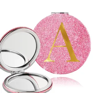 Portable Double Sided Flash PU Mirror, Durable Folding Design, Shiny Makeup Mirror, Dustproof & Washable, Ideal for Travel & Gifts