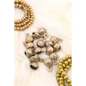 Flower Jingle Bell: Brass Bells with Clapper, Nepal, 16x24mm, 5 pcs.