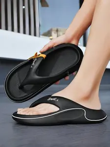 Women's Black Massage Sole Flip-Flops: Anti-Slip Texture + Unique Design, Bathroom Home Lazy Shoes