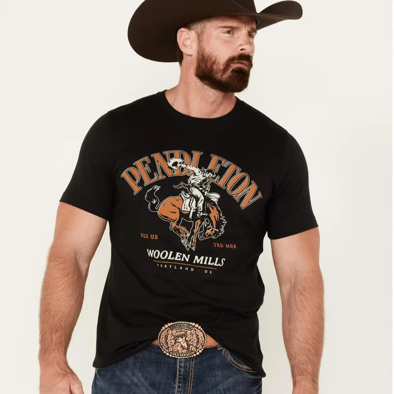 Pendleton Woolen Mills Cowboy Rodeo Graphic T-Shirt, Vintage Western Bronco Rider Tee, Retro Ranch Country Shirt, Portland OR Western Graphic Tee