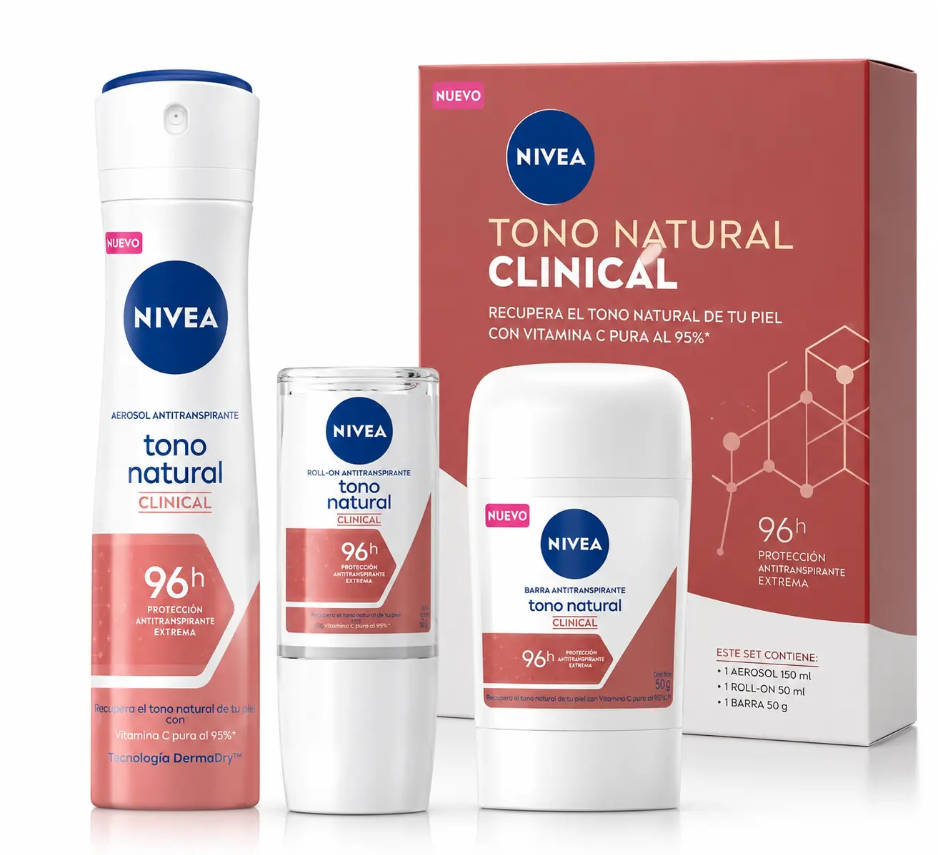 Nivea 96-Hour Clinical Deodorant Set -3 piece 1x roll on, 1x stick, 1x spray clinical deodorants