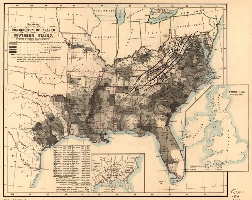 Historical Map Paper Print - Geographical Vintage Map Showing Slave Distribution in the Southern States, Office & Educational Stationery Supply