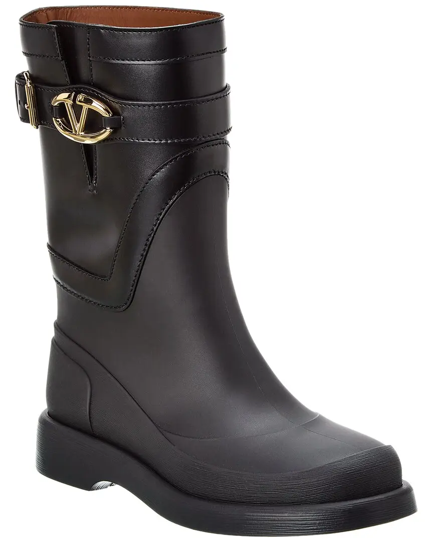 Valentino VLogo Rubber & Leather Rain Boot