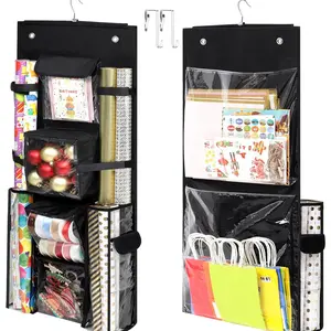 Hanging Gift Wrapping Paper Storage, 40x16 inch Double-Sided Gift Wrap Organizer Christmas Wrapper Paper Container, Craft Roll Organizer Behind The Door Storage Heavy Duty Oxford Gift Bag Holder
