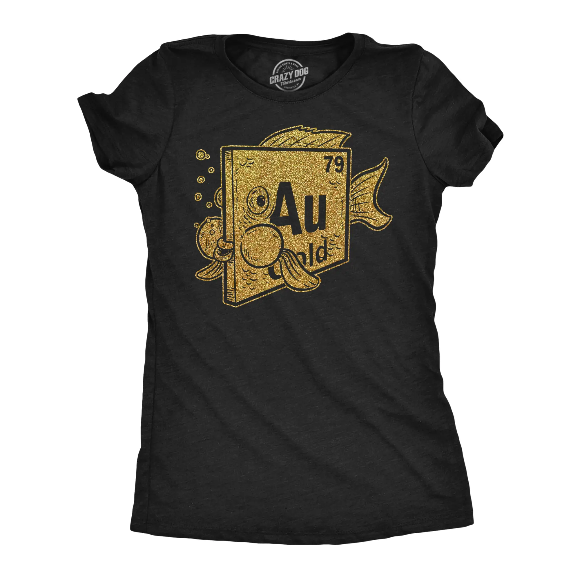 Womens Funny T Shirts Gold Fish Sarcastic Periodic Element Graphic Novelty Tee for Ladies Funny Womens T Shirts Cute Vintage Fashion Casual Ladies T-Shirt Gift Science Tops for Women Funny Fishing Top Women's Black -