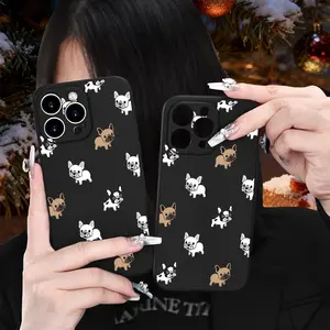 Phone Case: Bulldog Cartoon Pattern Black Protective Case, Stylish and Creative Printed Full-Coverage Mixed-Color Phone Case for iPhone 17 Pro Max/17 Air/15 Pro Max/16 Pro Max/Galaxy S22/S23/S24/S23 Plus/S24 Ultra/S25/A15/A33/A23 Halloween Phone Case