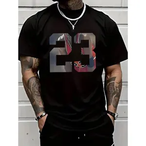 Men'S 23 Graphic Printed T-Shirt, Casual Short-Sleeved Round Neck T-Shirt, 100% Cotton, Round Neck, Casual And Fashionable, Trendy And Versatile, Comfortable And Breathable, Machine Washable, Suitable For All Seasons
