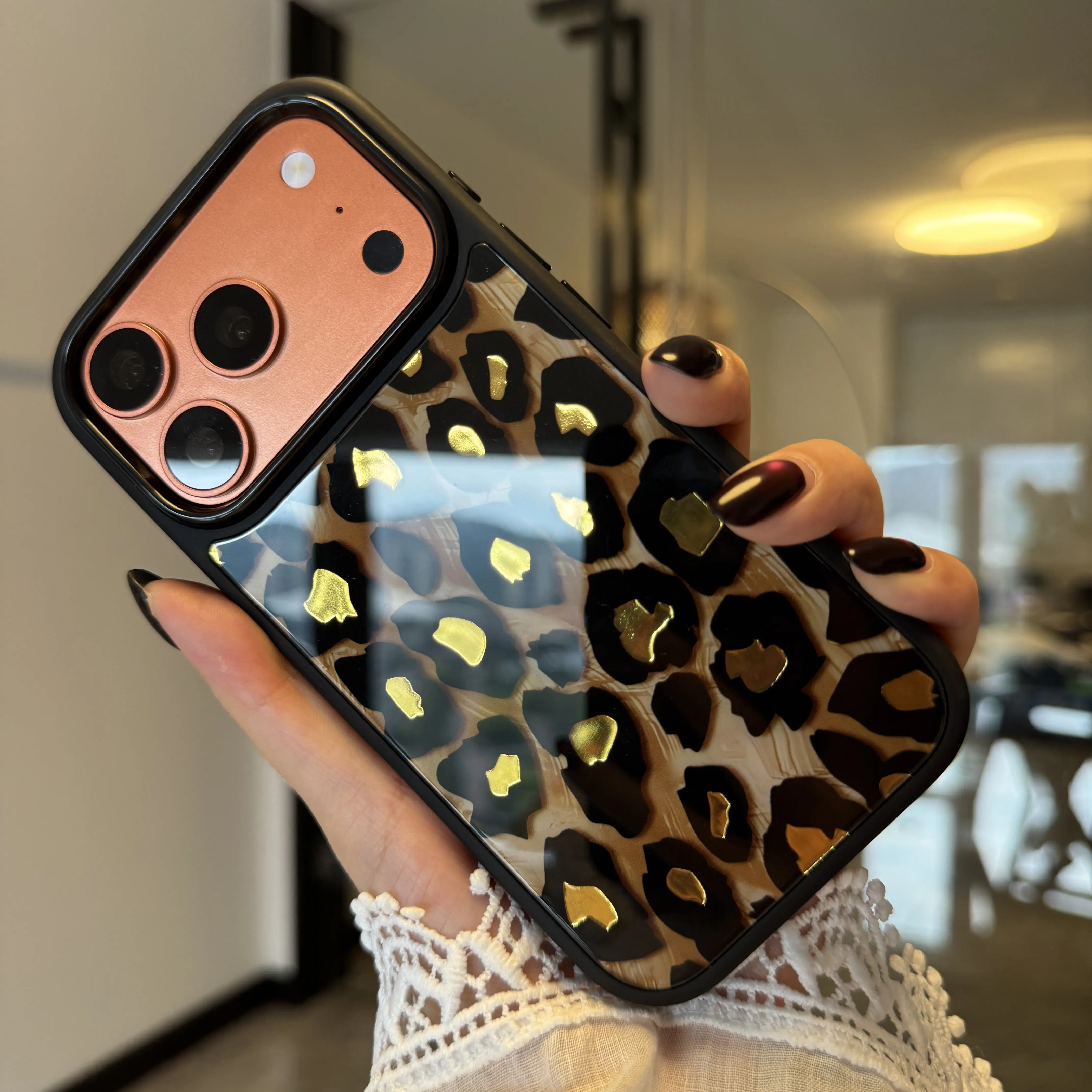 Labzone for iPhone 17 16 15 14 13 Pro Max Magnetic Phone case Leopard Print Tempered Glass Phone Case Independent Buttons Protective Cover for Apple Phones , Cheetah Design Case High Quality [Applicable to Magsafe] Black Glittery For girl Women