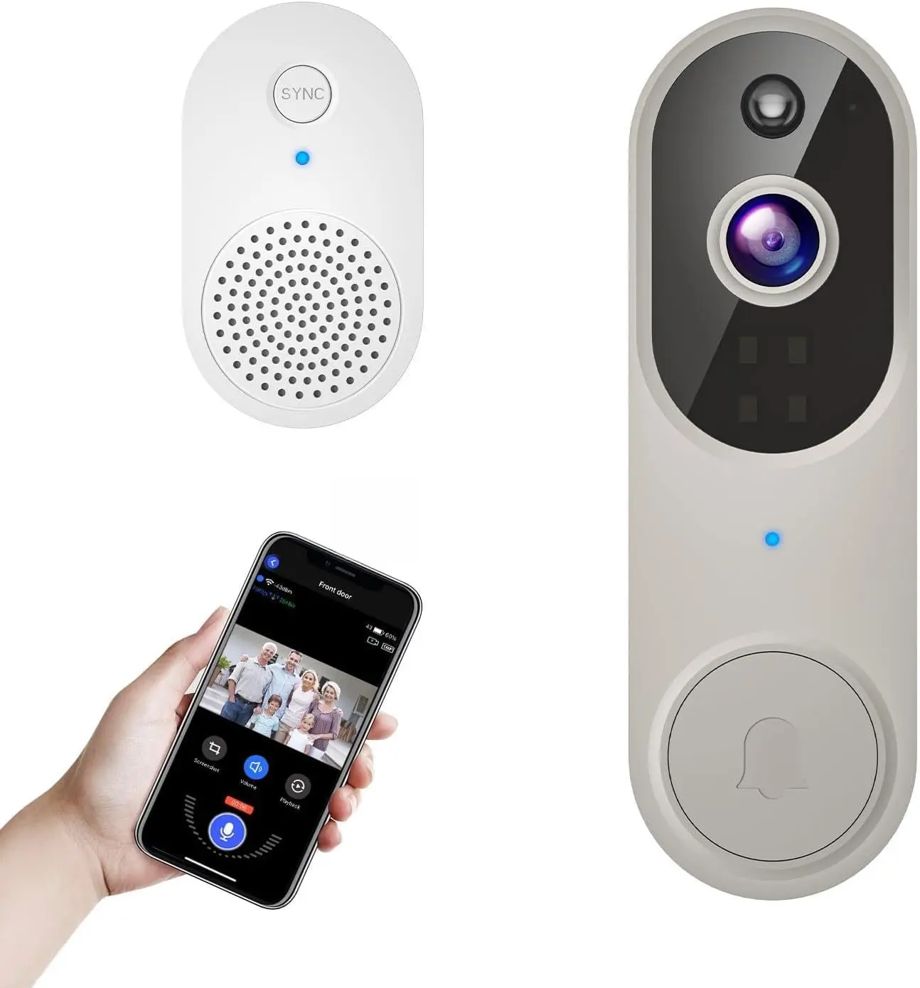 1080p Wireless Doorbell Camera for Home Security, Battery Powered, Live View, Cloud Storage, AI Human Detection, Night Vision, Two Way Audio, Indoor Outdoor Surveillance, 2.4G Wi-Fi only