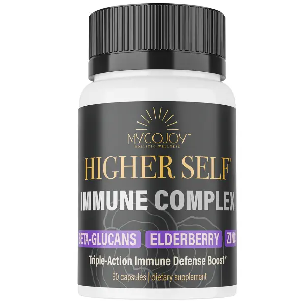 Higher Self Immune Complex Triple-Action Daily Immune Defense Boost with Elderberry, Turkey Tail, Reishi, Cordyceps and Maitake Mushroom Extracts, Vitamin C, Zinc for Immune Support, Anti-Inflammatory, Antioxidant, Energy Boost 90 Capsules